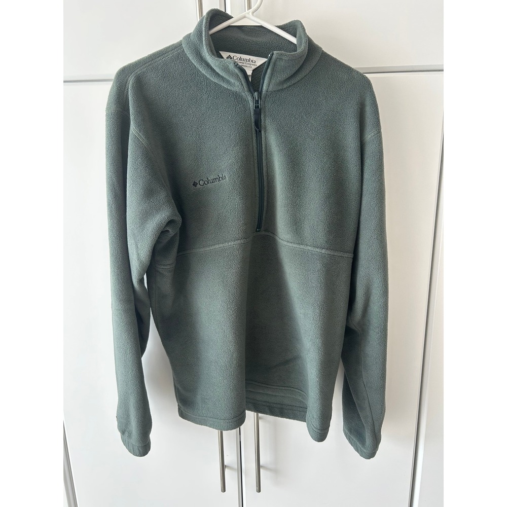 Columbia Mens‎ Unisex Quarter Zip Fleece Pullover Sage Green Medium Mock Neck